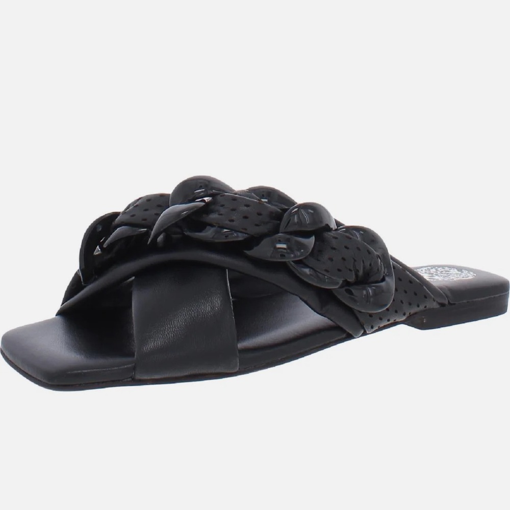 Vince Camuto Azori Womens Leather Square Toe Slide Sandals black size 8.5